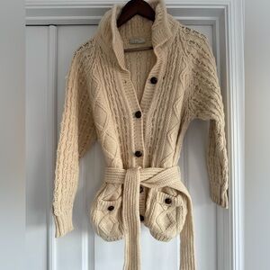 Vintage Hand Knit Irish Cream Cable Knit Cardigan Sweater